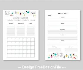 Weekly and monthly planner elements vector