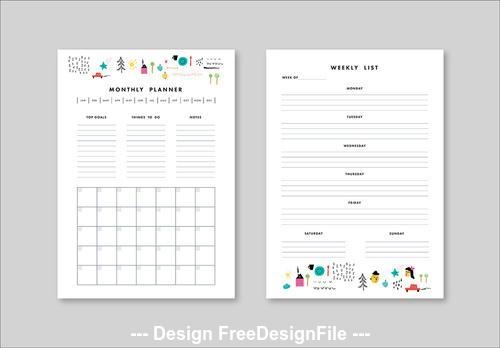 Weekly and monthly planner elements vector