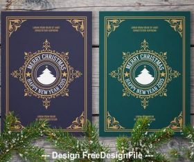 Winter greeting card layout set with filigree vector