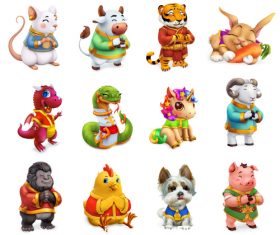 12 zodiacal animals icon vector