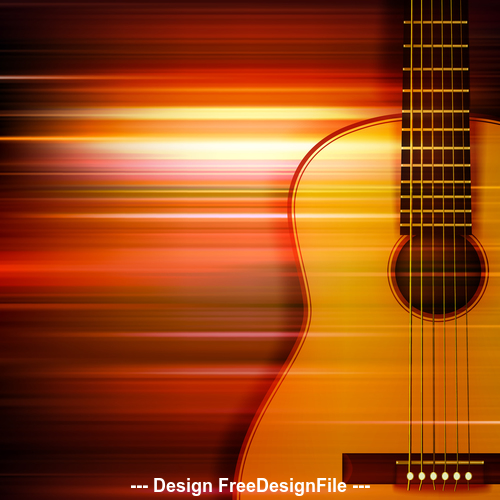 Abstract red blur music background with acoustic guitar vector