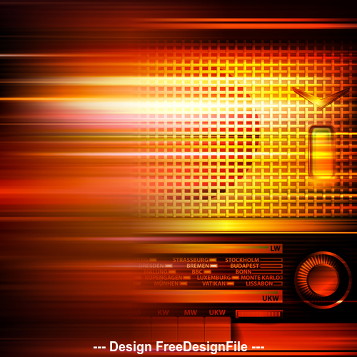 Abstract red blur music background with retro radio vector