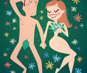 Adam and eve cartoon illustration vector
