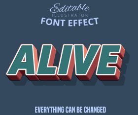 Alive 3d font effect editable text vector