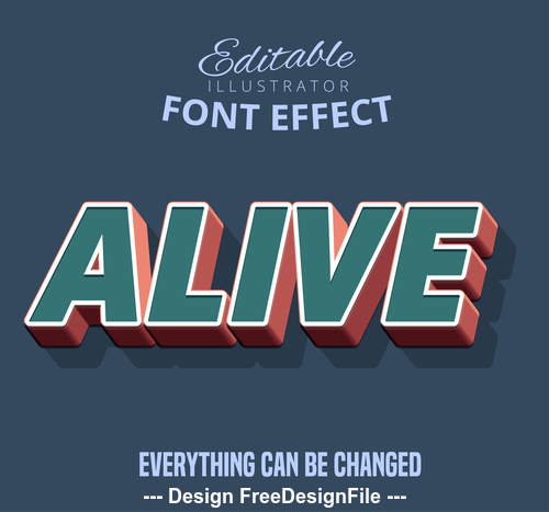 Alive 3d font effect editable text vector