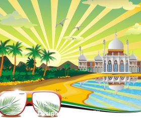 Arab beach arabic palace on the coast vector