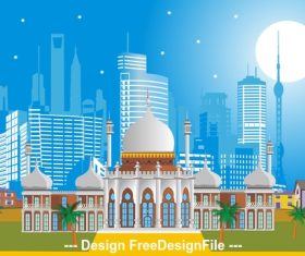 Arabic Palace on the background of the modern city vector
