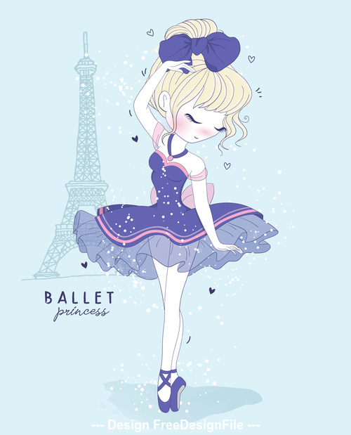 Ballet princess cartoon illustration vector free download