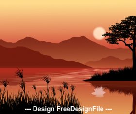 Beautiful dusk cartoon illustration vector