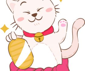 Beckoning cat cartoon illustration vector