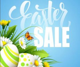 Blue background egg and flower sale cover vector