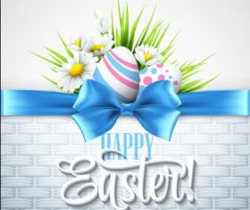 Blue bow easter greeting card vector