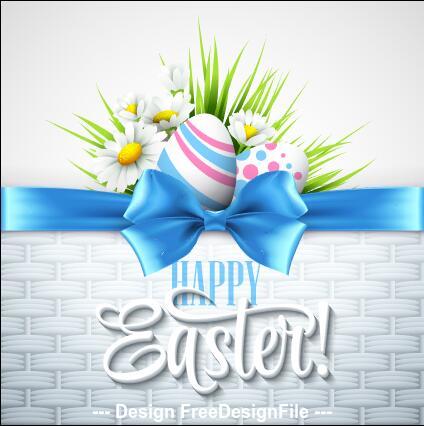 Blue bow easter greeting card vector
