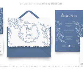 Blue elegant wedding stationery vector
