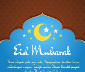 Blue mosque background Eid mubarak greeting card vector