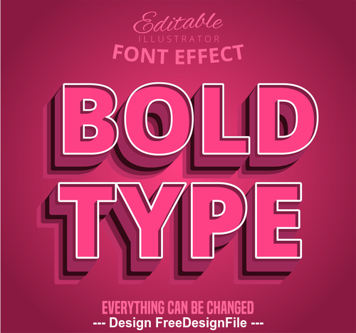 Bold type 3d font effect editable text vector