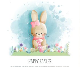 Bunny cartoon illustration holding egg vector