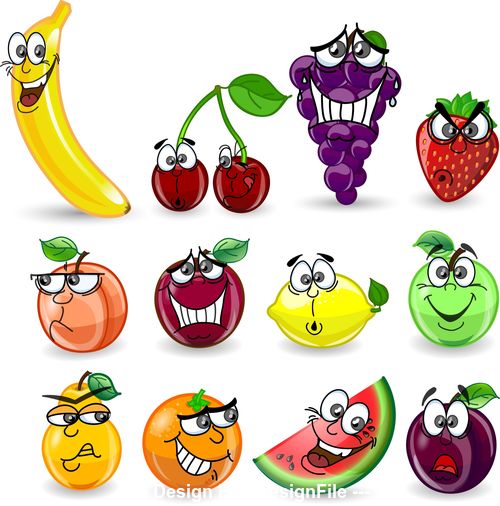 Cartoon fruit emoji icon vector