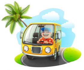 Cartoon happy driving trip vector