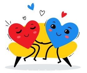 Cartoon hearts holding hands illustration vector