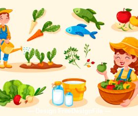 Cartoon illustration organic farming food vector