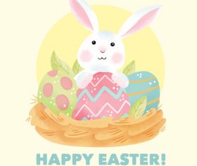 Cartoon rabbit and easter egg card vector
