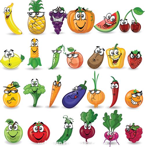 Cartoon vegetable and fruit mixed icon vector