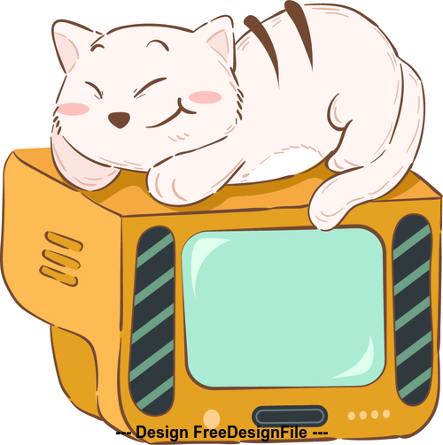 Cat cartoon illustration lying on TV vector