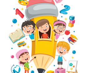 Child playing in pencil room cartoon vector