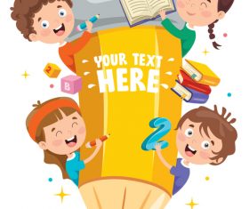 Children and pencil cartoon vector