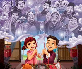 Chinese style spring festival sacrifice illustration vector