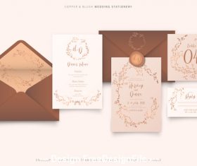 Copper blush wedding stationery vector