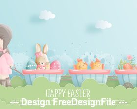 Cute girl and bunny illustration vector