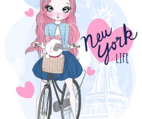 Cute girl with dog vector