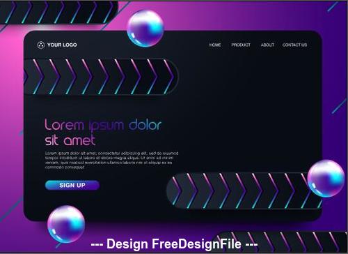 Dark background landing page website vector design