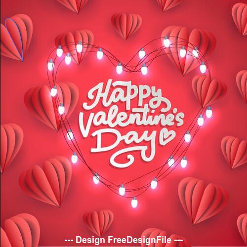 Decorative lights composition heart shaped Valentines day card vector