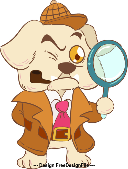 Dog detective cartoon illustration vector free download