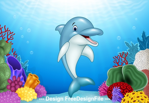 Dolphin cartoon illustration vector free download
