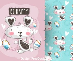 Easter bunny cartoon background pattern vector