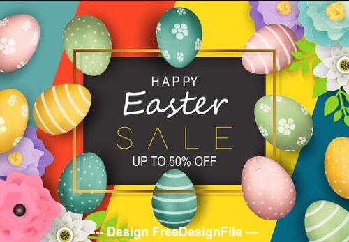 Easter eggs and flowers colorful background vector