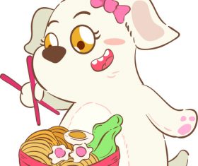 Eating noodles animal cartoon illustration vector