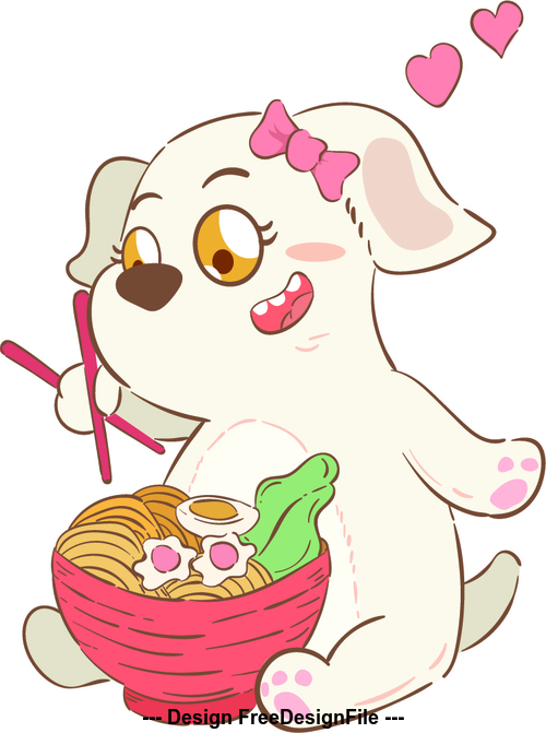 Eating noodles animal cartoon illustration vector