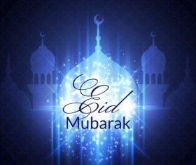 Eid mubarak blue background mosque vector