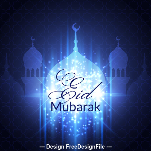 Eid mubarak blue background mosque vector