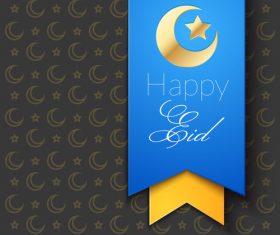 Eid mubarak blue ribbon greeting card vector