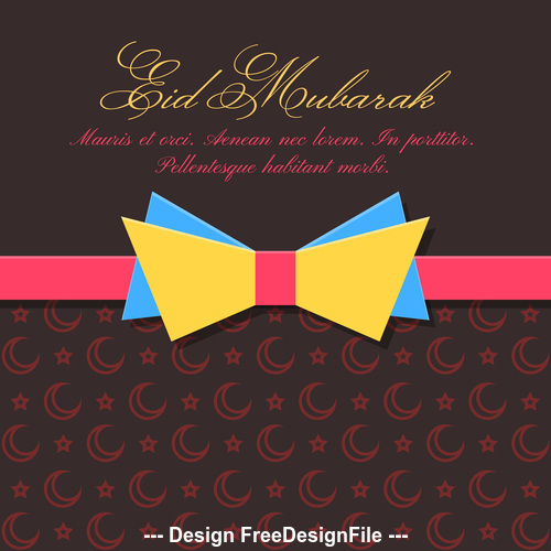 Eid mubarak bow tie greeting card vector