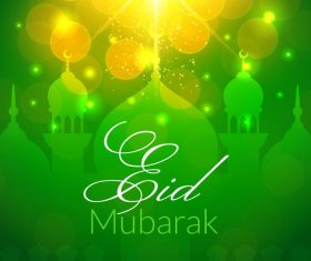 Eid mubarak green background mosque vector
