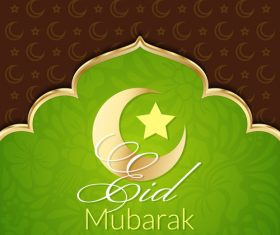 Eid mubarak greeting card vector on green background