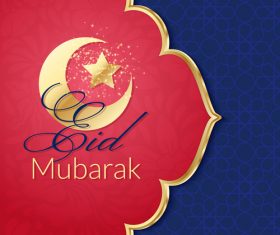Eid mubarak greeting card vector on red background