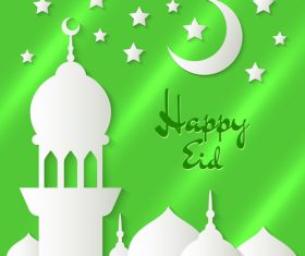Eid mubarak mosque silhouette background vector